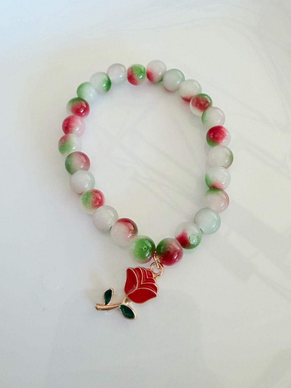 Enamel Rose Charm Beaded Painted Bracelet